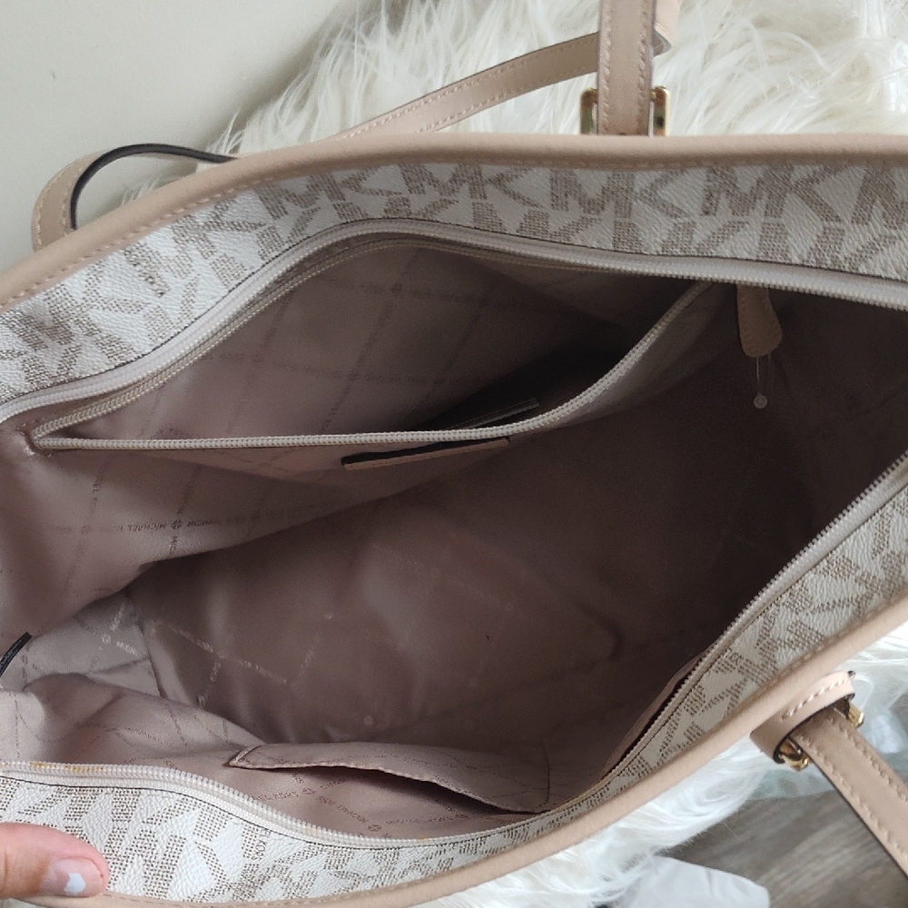 Michael Kors Cream Signature Tote with Leather Trim - Picture 8 of 12